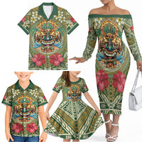 Hawaii Tiki Mask Personalized Family Matching Off The Shoulder Long Sleeve Dress and Hawaiian Shirt Mele Kalikimaka i Iulai! LT9 - Polynesian Pride