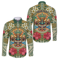 Hawaii Tiki Mask Personalized Family Matching Off The Shoulder Long Sleeve Dress and Hawaiian Shirt Mele Kalikimaka i Iulai! LT9 - Polynesian Pride