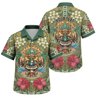 Hawaii Tiki Mask Personalized Family Matching Off The Shoulder Long Sleeve Dress and Hawaiian Shirt Mele Kalikimaka i Iulai! LT9 - Polynesian Pride