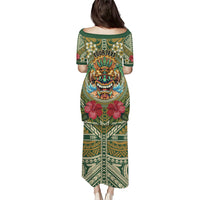 Hawaii Tiki Mask Personalized Family Matching Puletasi and Hawaiian Shirt Mele Kalikimaka i Iulai!