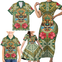 Hawaii Tiki Mask Personalized Family Matching Short Sleeve Bodycon Dress and Hawaiian Shirt Mele Kalikimaka i Iulai! LT9 - Polynesian Pride