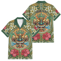 Hawaii Tiki Mask Personalized Family Matching Short Sleeve Bodycon Dress and Hawaiian Shirt Mele Kalikimaka i Iulai! LT9 Dad's Shirt - Short Sleeve Green - Polynesian Pride