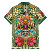 Hawaii Tiki Mask Personalized Family Matching Short Sleeve Bodycon Dress and Hawaiian Shirt Mele Kalikimaka i Iulai! LT9 Dad's Shirt - Long Sleeve Green - Polynesian Pride