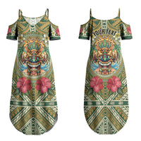 Hawaii Tiki Mask Personalized Family Matching Summer Maxi Dress and Hawaiian Shirt Mele Kalikimaka i Iulai! LT9 Mom's Dress Green - Polynesian Pride
