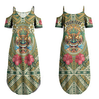 Hawaii Tiki Mask Personalized Family Matching Summer Maxi Dress and Hawaiian Shirt Mele Kalikimaka i Iulai! LT9 Mom's Dress Green - Polynesian Pride