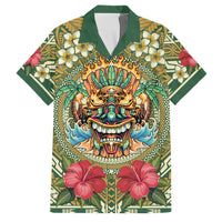 Hawaii Tiki Mask Personalized Family Matching Summer Maxi Dress and Hawaiian Shirt Mele Kalikimaka i Iulai! LT9 Dad's Shirt - Short Sleeve Green - Polynesian Pride