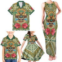 Hawaii Tiki Mask Personalized Family Matching Tank Maxi Dress and Hawaiian Shirt Mele Kalikimaka i Iulai!