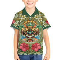 Hawaii Tiki Mask Personalized Kid Hawaiian Shirt Mele Kalikimaka i Iulai! LT9 Kid Green - Polynesian Pride