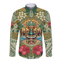 Hawaii Tiki Mask Personalized Long Sleeve Button Shirt Mele Kalikimaka i Iulai! LT9 Unisex Green - Polynesian Pride