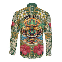 Hawaii Tiki Mask Personalized Long Sleeve Button Shirt Mele Kalikimaka i Iulai! LT9 - Polynesian Pride