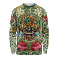 Hawaii Tiki Mask Personalized Long Sleeve Shirt Mele Kalikimaka i Iulai! LT9 Unisex Green - Polynesian Pride