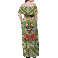 Hawaii Tiki Mask Personalized Off Shoulder Maxi Dress Mele Kalikimaka i Iulai! LT9 - Polynesian Pride