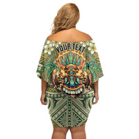 Hawaii Tiki Mask Personalized Off Shoulder Short Dress Mele Kalikimaka i Iulai! LT9 - Polynesian Pride