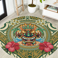 Hawaii Tiki Mask Round Carpet Mele Kalikimaka i Iulai! LT9 Green - Polynesian Pride