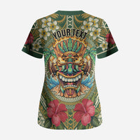 Hawaii Tiki Mask Personalized Scrub Top Mele Kalikimaka i Iulai!