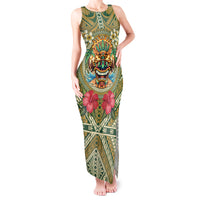 Hawaii Tiki Mask Personalized Tank Maxi Dress Mele Kalikimaka i Iulai! LT9 Women Green - Polynesian Pride