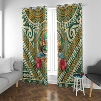 Hawaii Tiki Mask Window Curtain Mele Kalikimaka i Iulai! LT9 With Grommets Green - Polynesian Pride