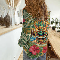 Hawaii Tiki Mask Personalized Women Casual Shirt Mele Kalikimaka i Iulai!