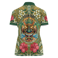 Hawaii Tiki Mask Personalized Women Polo Shirt Mele Kalikimaka i Iulai!