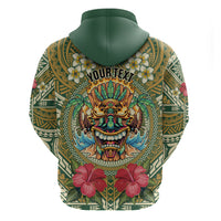 Hawaii Tiki Mask Personalized Zip Hoodie Mele Kalikimaka i Iulai! LT9 - Polynesian Pride