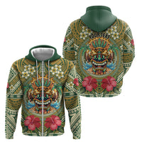 Hawaii Tiki Mask Personalized Zip Hoodie Mele Kalikimaka i Iulai! LT9 - Polynesian Pride