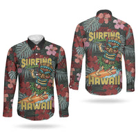 Hawaii Tiki Surfing Couples Matching Puletasi and Long Sleeve Button Shirt Mele Kalikimaka i Iulai! LT9 - Polynesian Pride