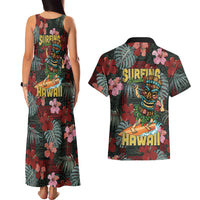 Hawaii Tiki Surfing Couples Matching Tank Maxi Dress and Hawaiian Shirt Mele Kalikimaka i Iulai!