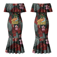 Hawaii Tiki Surfing Family Matching Mermaid Dress and Hawaiian Shirt Mele Kalikimaka i Iulai! LT9 Mom's Dress Black - Polynesian Pride