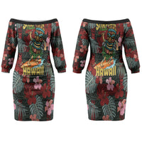 Hawaii Tiki Surfing Family Matching Off The Shoulder Long Sleeve Dress and Hawaiian Shirt Mele Kalikimaka i Iulai! LT9 - Polynesian Pride