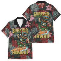 Hawaii Tiki Surfing Family Matching Off The Shoulder Long Sleeve Dress and Hawaiian Shirt Mele Kalikimaka i Iulai! LT9 Dad's Shirt - Short Sleeve Black - Polynesian Pride