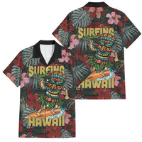 Hawaii Tiki Surfing Family Matching Off The Shoulder Long Sleeve Dress and Hawaiian Shirt Mele Kalikimaka i Iulai! LT9 Dad's Shirt - Short Sleeve Black - Polynesian Pride