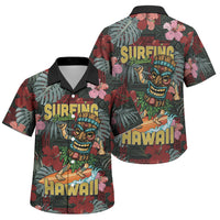 Hawaii Tiki Surfing Family Matching Off The Shoulder Long Sleeve Dress and Hawaiian Shirt Mele Kalikimaka i Iulai! LT9 Son's Shirt Black - Polynesian Pride