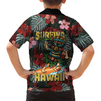 Hawaii Tiki Surfing Family Matching Off Shoulder Short Dress and Hawaiian Shirt Mele Kalikimaka i Iulai!