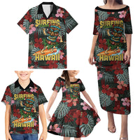 Hawaii Tiki Surfing Family Matching Puletasi and Hawaiian Shirt Mele Kalikimaka i Iulai!
