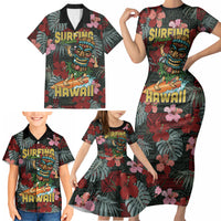 Hawaii Tiki Surfing Family Matching Short Sleeve Bodycon Dress and Hawaiian Shirt Mele Kalikimaka i Iulai! LT9 - Polynesian Pride