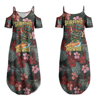 Hawaii Tiki Surfing Family Matching Summer Maxi Dress and Hawaiian Shirt Mele Kalikimaka i Iulai! LT9 Mom's Dress Black - Polynesian Pride