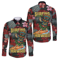 Hawaii Tiki Surfing Family Matching Summer Maxi Dress and Hawaiian Shirt Mele Kalikimaka i Iulai! LT9 Dad's Shirt - Long Sleeve Black - Polynesian Pride