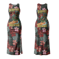 Hawaii Tiki Surfing Family Matching Tank Maxi Dress and Hawaiian Shirt Mele Kalikimaka i Iulai! LT9 Mom's Dress Black - Polynesian Pride
