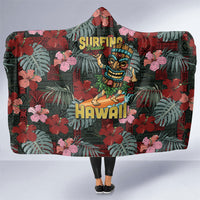 Hawaii Tiki Surfing Hooded Blanket Mele Kalikimaka i Iulai!