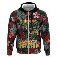 Hawaii Tiki Surfing Hoodie Mele Kalikimaka i Iulai! LT9 Zip Hoodie Black - Polynesian Pride