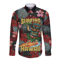 Hawaii Tiki Surfing Long Sleeve Button Shirt Mele Kalikimaka i Iulai! LT9 Unisex Black - Polynesian Pride