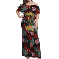 Hawaii Tiki Surfing Off Shoulder Maxi Dress Mele Kalikimaka i Iulai! LT9 Women Black - Polynesian Pride