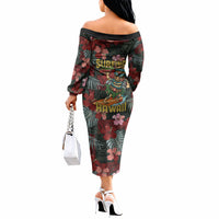 Hawaii Tiki Surfing Off The Shoulder Long Sleeve Dress Mele Kalikimaka i Iulai! LT9 - Polynesian Pride