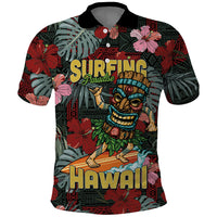 Hawaii Tiki Surfing Polo Shirt Mele Kalikimaka i Iulai! LT9 Black - Polynesian Pride