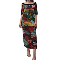 Hawaii Tiki Surfing Puletasi Mele Kalikimaka i Iulai! LT9 Long Dress Black - Polynesian Pride