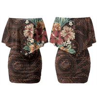 Kanoa Hawai'i Hibiscus Couples Matching Off Shoulder Short Dress and Long Sleeve Button Shirt Polynesian Tribal Tattoo Pattern Floral Elements LT9 - Polynesian Pride