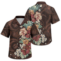 Kanoa Hawai'i Hibiscus Family Matching Off Shoulder Maxi Dress and Hawaiian Shirt Polynesian Tribal Tattoo Pattern Floral Elements LT9 Son's Shirt Brown - Polynesian Pride