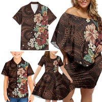 Kanoa Hawai'i Hibiscus Family Matching Off Shoulder Short Dress and Hawaiian Shirt Polynesian Tribal Tattoo Pattern Floral Elements LT9 - Polynesian Pride