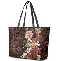 Kanoa Hawai'i Hibiscus Leather Tote Bag Polynesian Tribal Tattoo Pattern Floral Elements