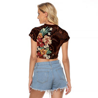 Kanoa Hawai'i Hibiscus Raglan Cropped T Shirt Polynesian Tribal Tattoo Pattern Floral Elements